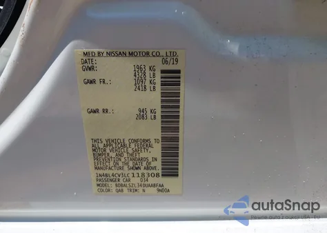 2020 Nissan Altima Sr Fwd z USA, uszkodzony, nr VIN 1N4BL4CV3LC118308